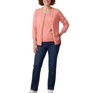 NWOT TALBOTS Women's Cardigan & Shell Twinset Cotton Blend Large Pink Breathable